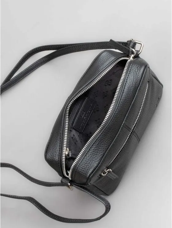 Alston Boxy Leather Cross Body Bag in Black