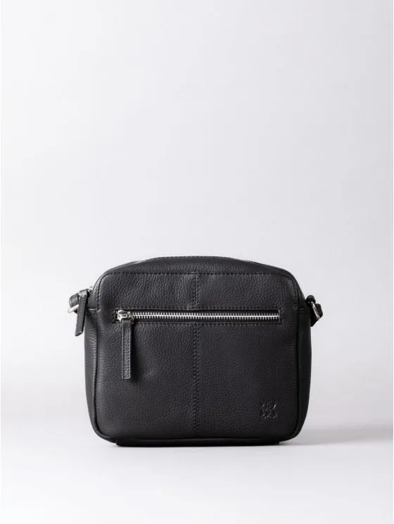 Alston Boxy Leather Cross Body Bag in Black