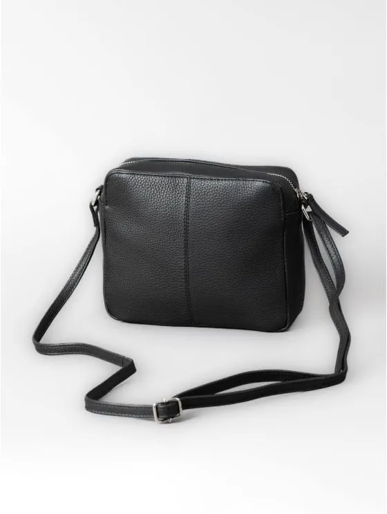 Alston Boxy Leather Cross Body Bag in Black