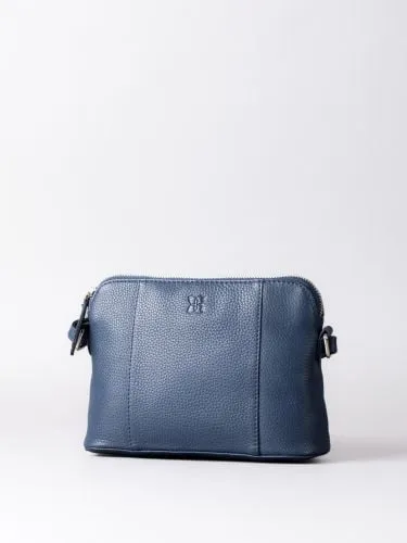 Alston Curved Leather Cross Body Bag in Navy