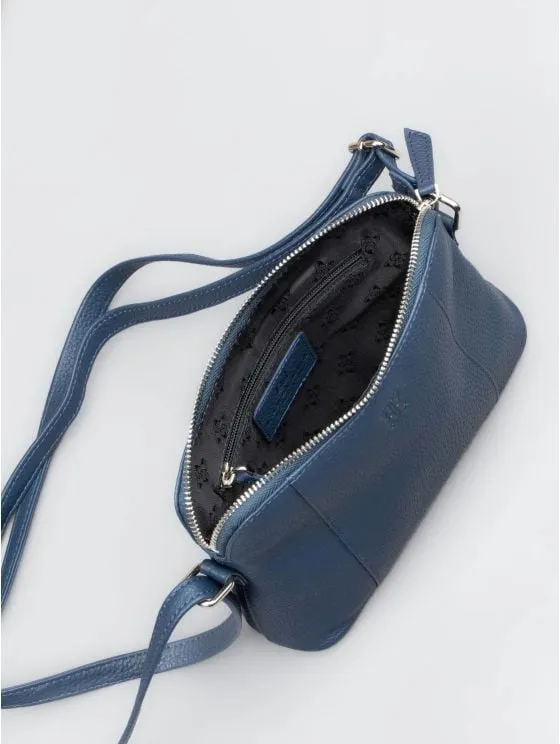 Alston Curved Leather Cross Body Bag in Navy