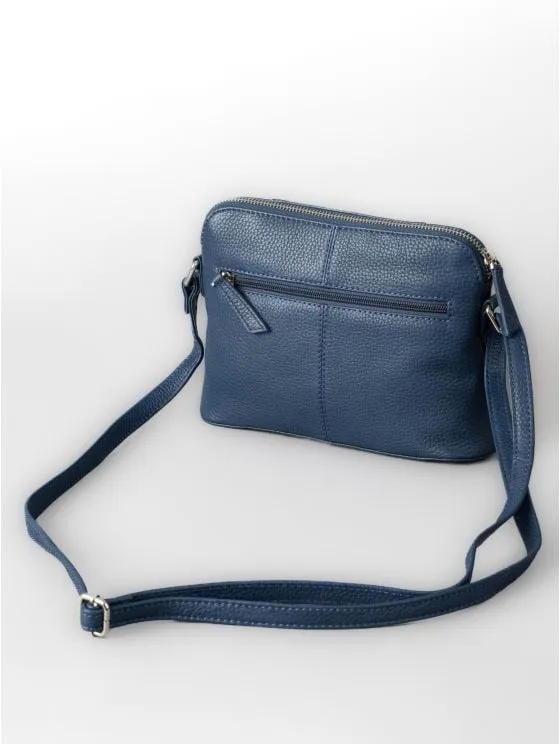 Alston Curved Leather Cross Body Bag in Navy