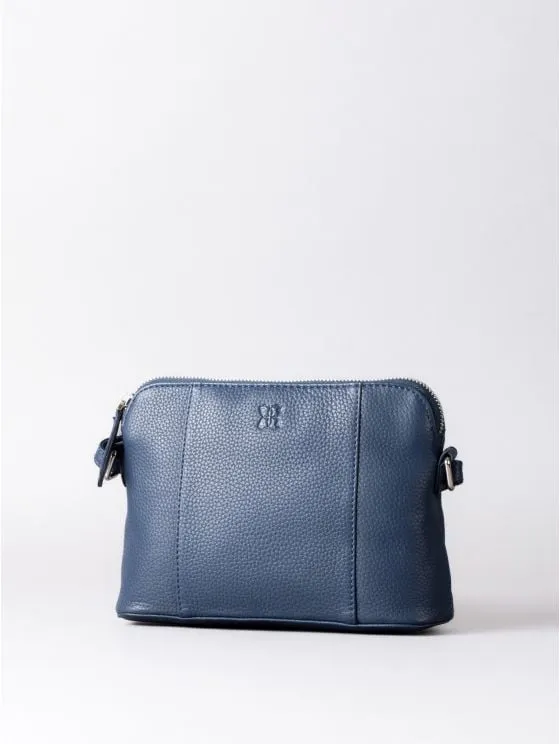 Alston Curved Leather Cross Body Bag in Navy