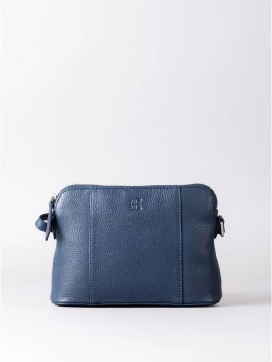 Alston Curved Leather Cross Body Bag in Navy