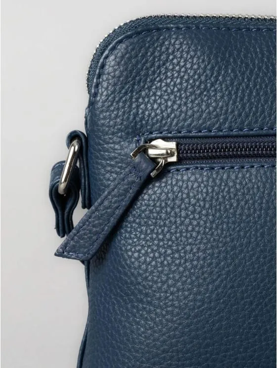 Alston Curved Leather Cross Body Bag in Navy