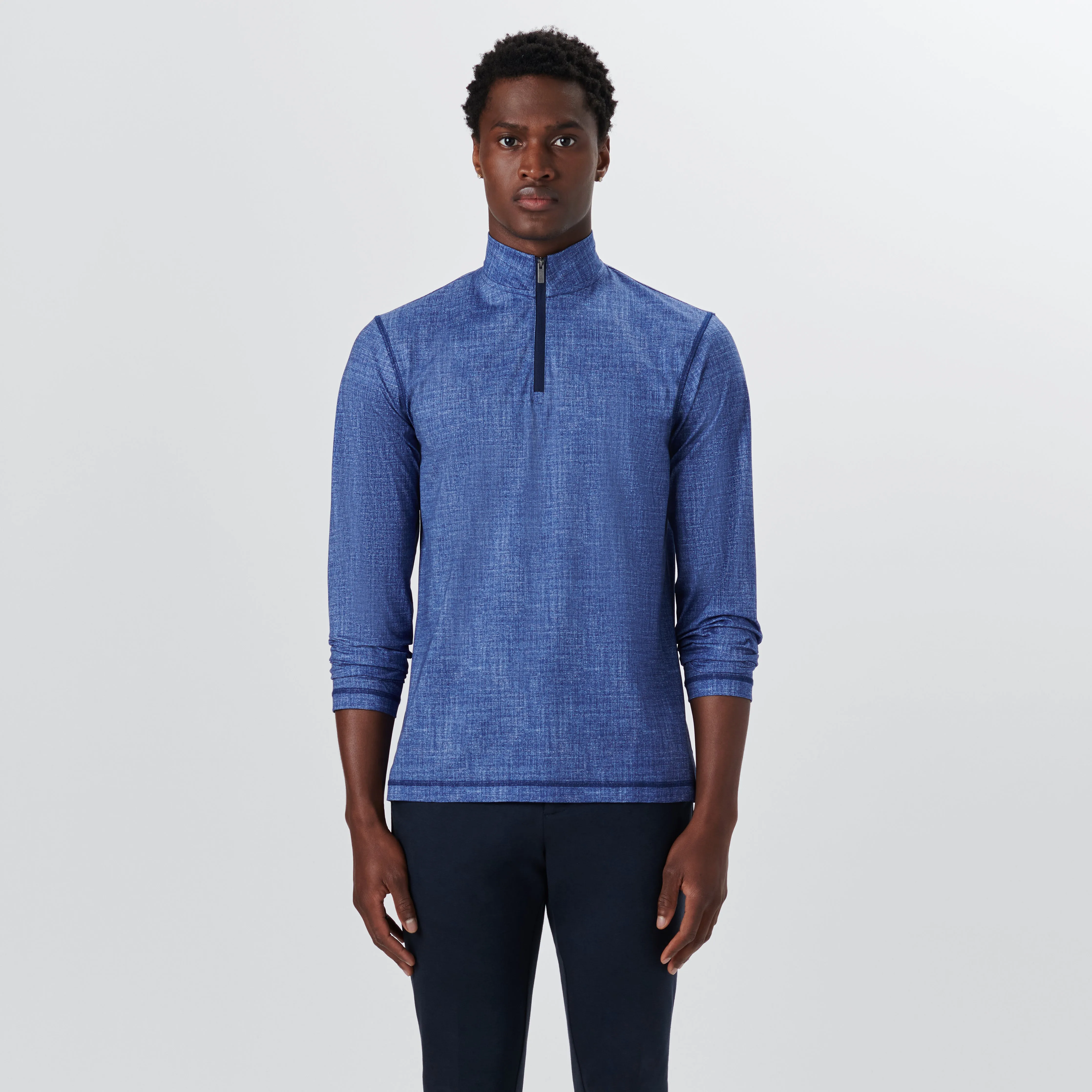 ANTHONY Chambray Print OoohCotton Quarter Zip Pullover