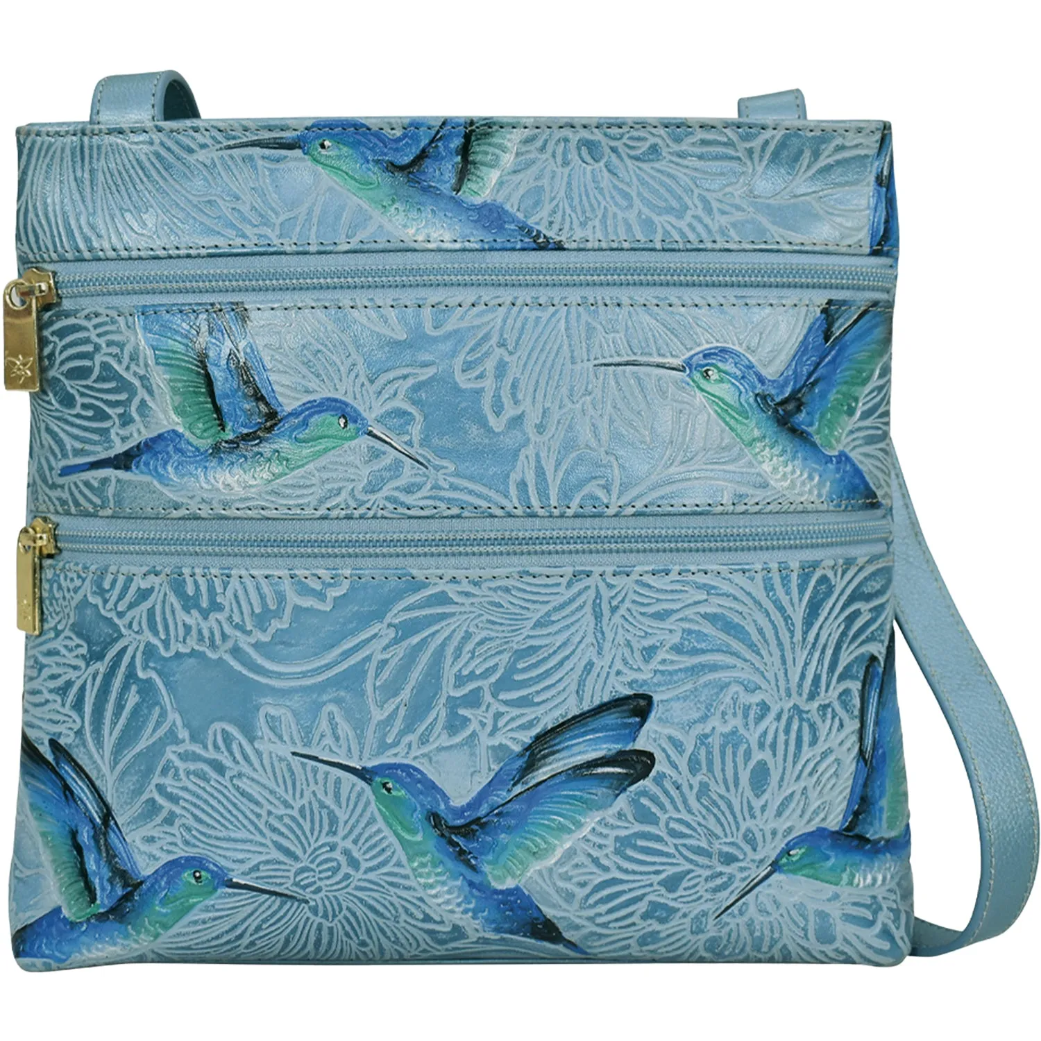 Anuschka Medium Crossbody Tooled Birds Sky Leather