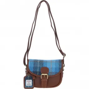 Ashwood Leather & Harris Tweed Saddle Bag Tan/LT Blue: TW-26-05-TB