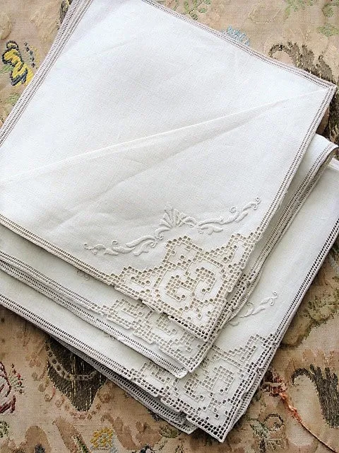 BEAUTIFUL Vintage Italian Linen Napkins Set Beautiful Quality Table Linen Perfect Wedding Bridal Gift Collectible Vintage Linens