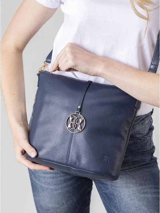 Cartmel Leather Cross Body Bag in Navy