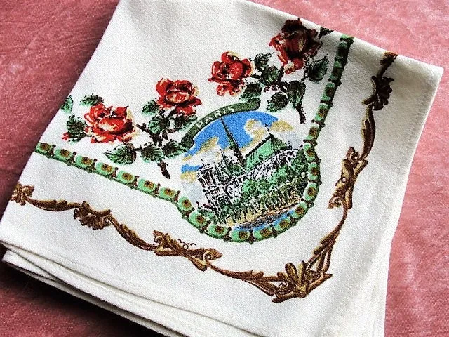 CHARMING Vintage Luncheon Tea Time Dinner Napkins Set,ROSES,Paris,Rome,Berlin,London Souvenir Napkins,French Country,House Warmi