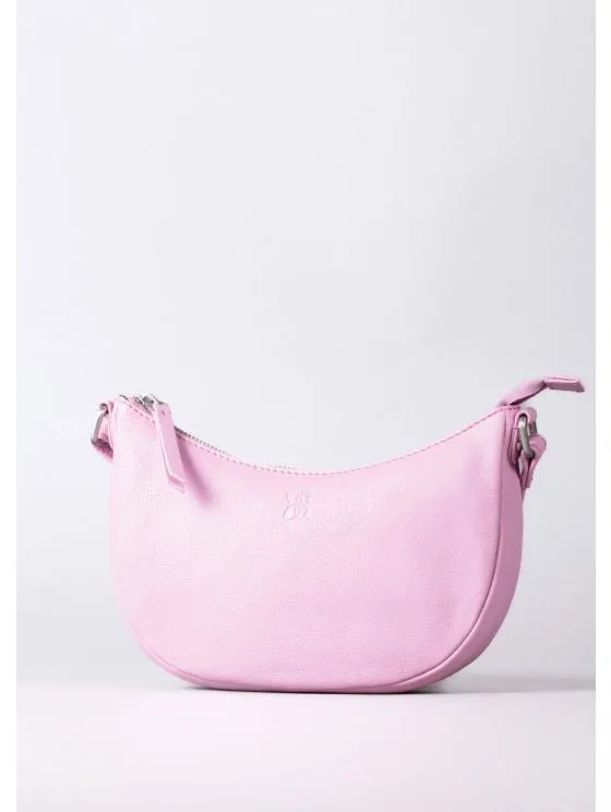 Coniston Crescent Leather Cross Body Bag in Pink