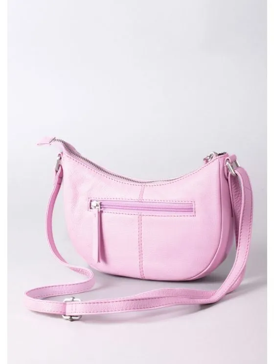 Coniston Crescent Leather Cross Body Bag in Pink