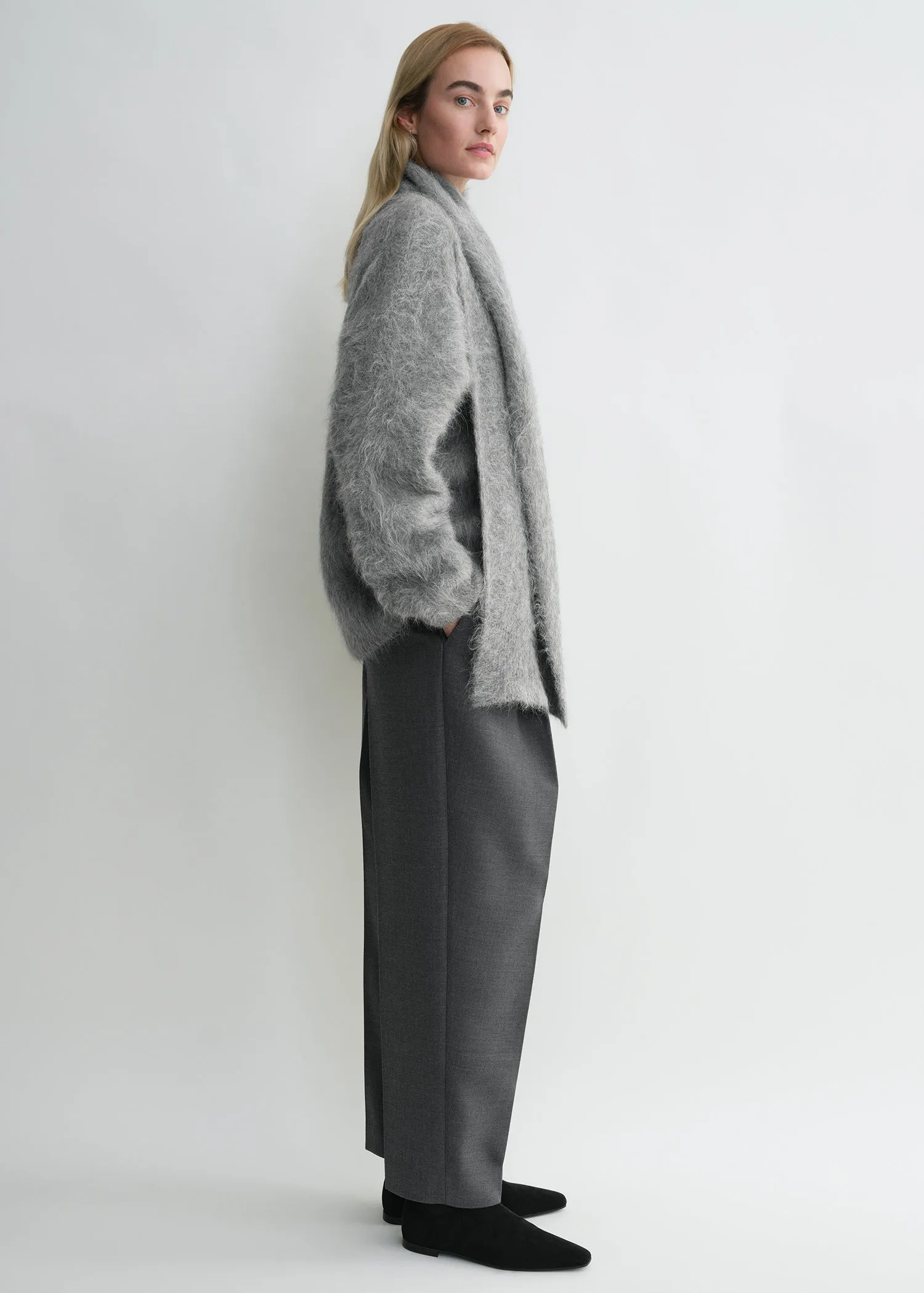 Draped-scarf knit grey melange