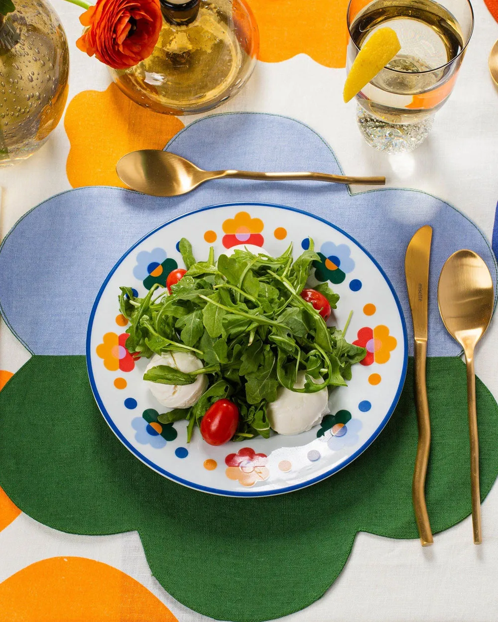 Floral Linen Patchwork Placemats in Blue and Green