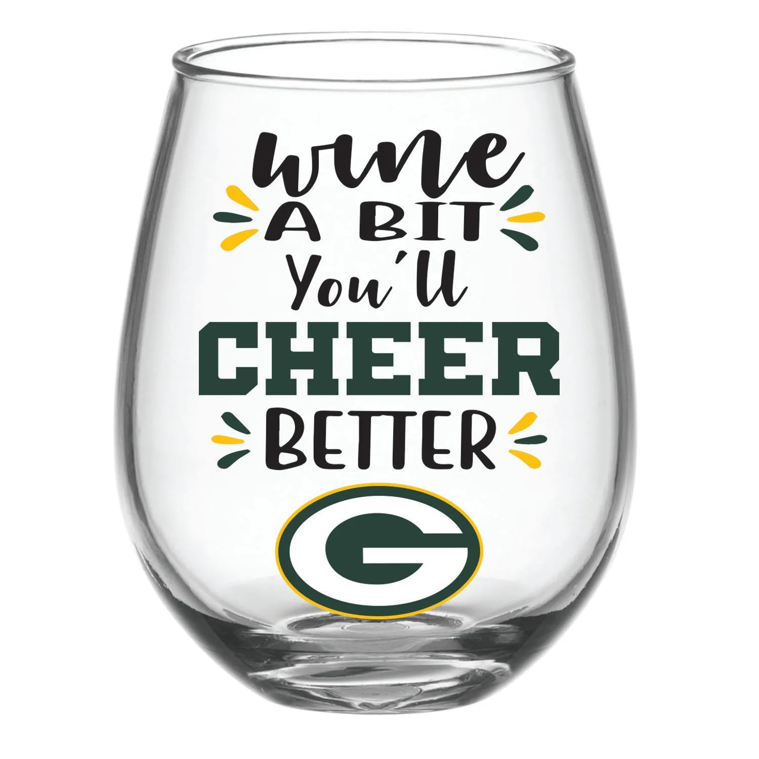 Green Bay Packers 17oz Stemless Wine Glass, Boxed