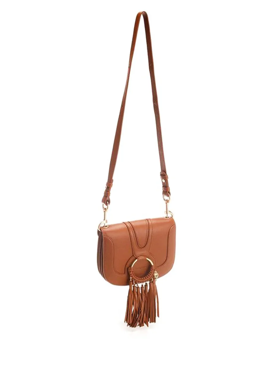 Hana Fringed Leather Crossody Bag in Caramello