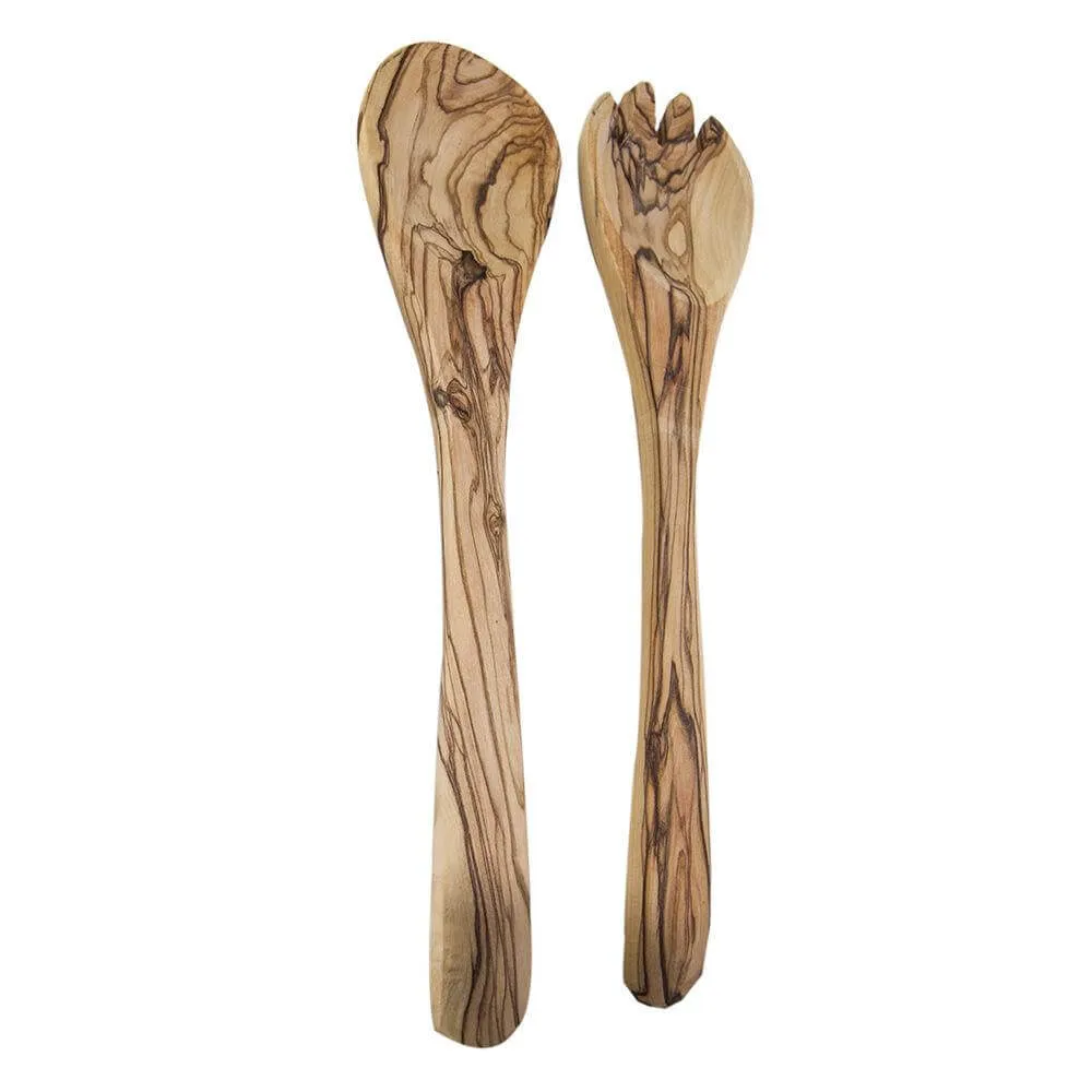 Handmade Olive Wood Salad Set Spoon and Fork Tableware 10.5 from Bethlehem