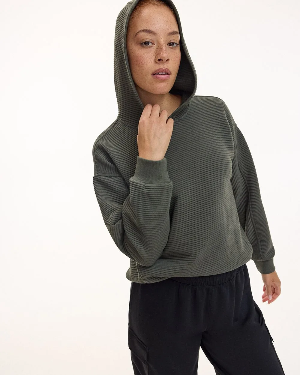 Hooded Pullover with Adjustable Hem - Hyba