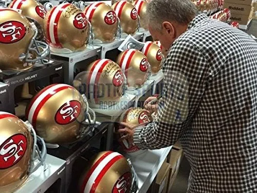 Joe Montana Autographed/Signed San Francisco 49ers Riddell Throwback Authentic NFL Helmet With Career Stats Inscription - LE #16