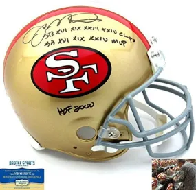 Joe Montana Autographed/Signed San Francisco 49ers Riddell Throwback Authentic NFL Helmet With Career Stats Inscription - LE #16