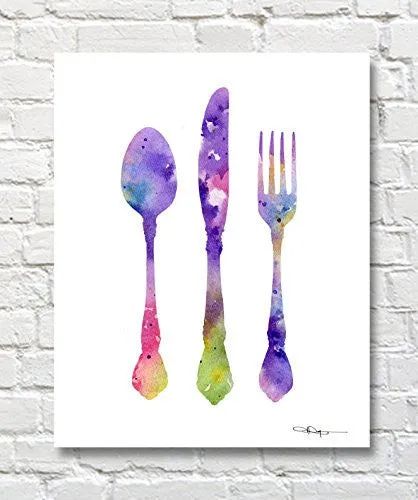 Knife Fork Spoon Abstract Watercolor Kitchen Art Print By Artist DJ Rogers