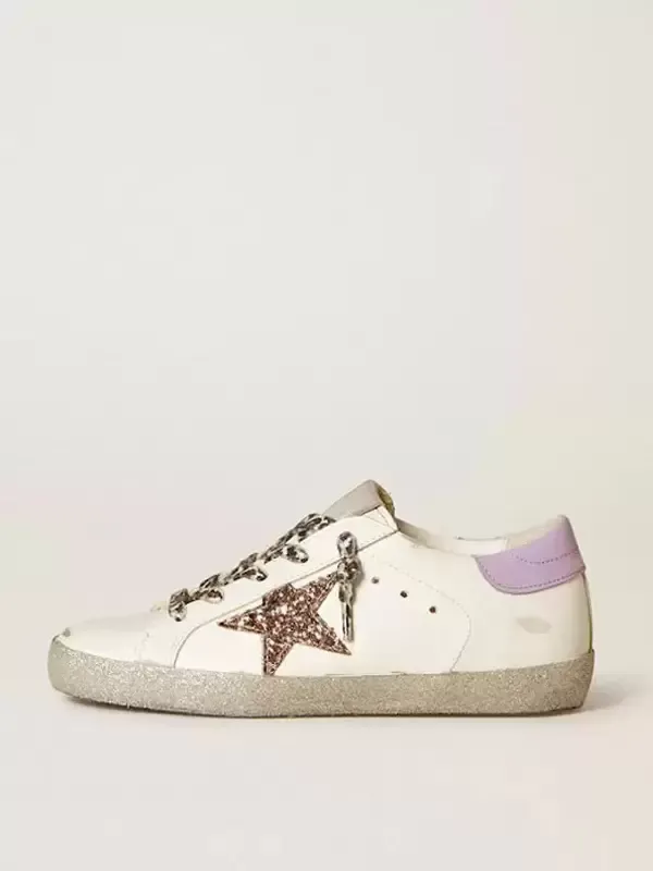 Lavender Skate Sneakers Glitter Patchwork Star Pattern Lace Up Casual Sneakers