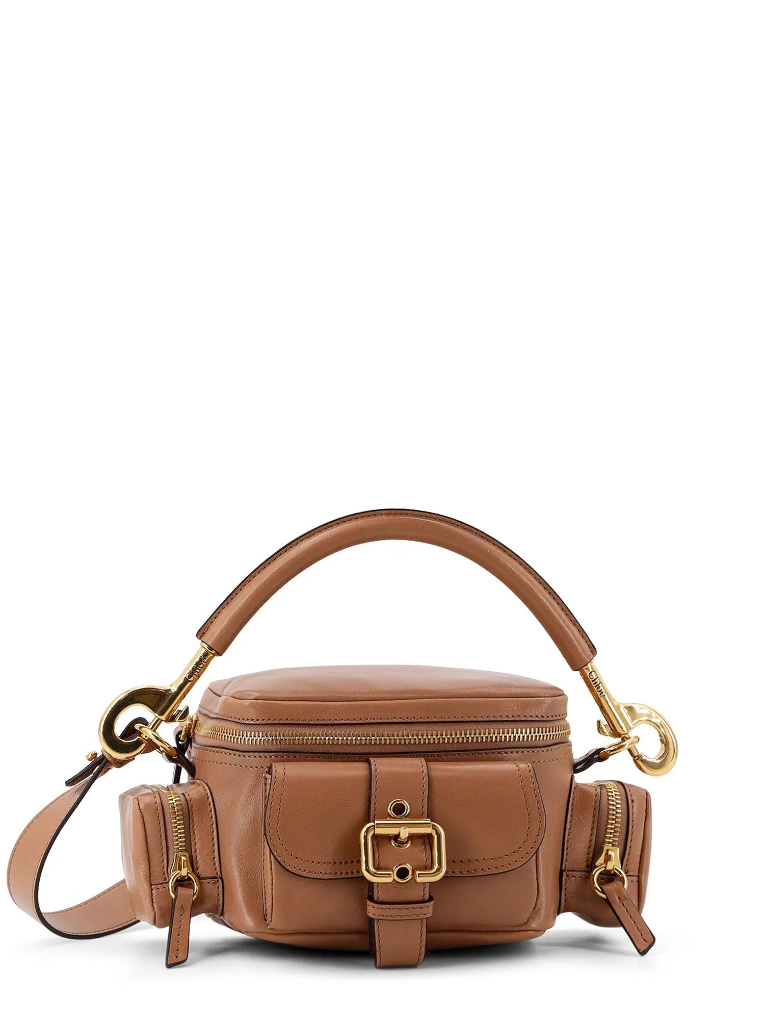 Leather shoulder bag with multipocket detail