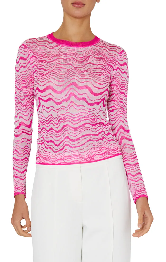 Milly    Wave Jacquard Crewneck Pullover Pink/EcruMILLY