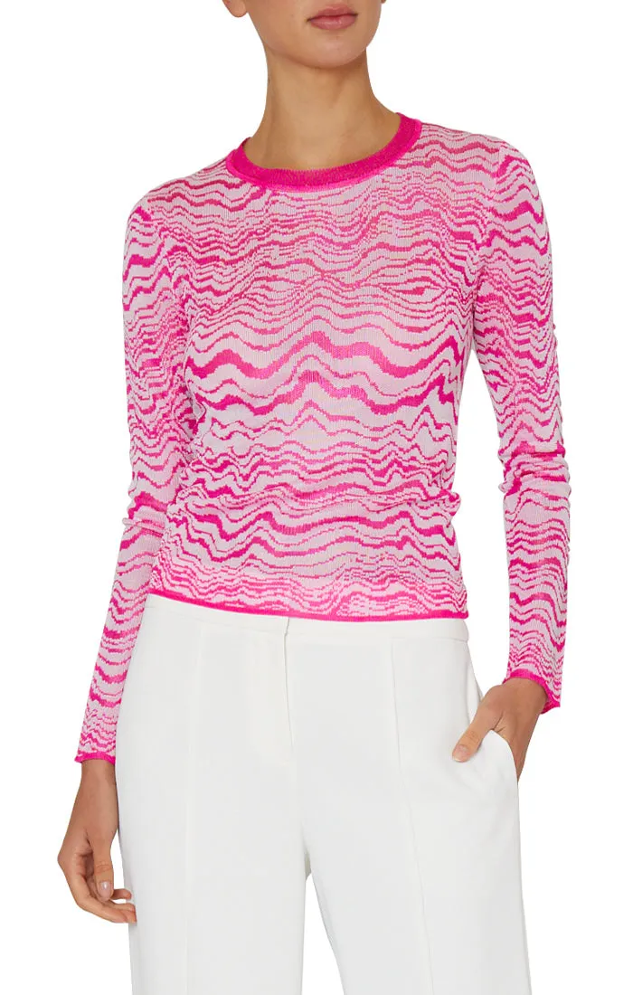 Milly    Wave Jacquard Crewneck Pullover Pink/EcruMILLY