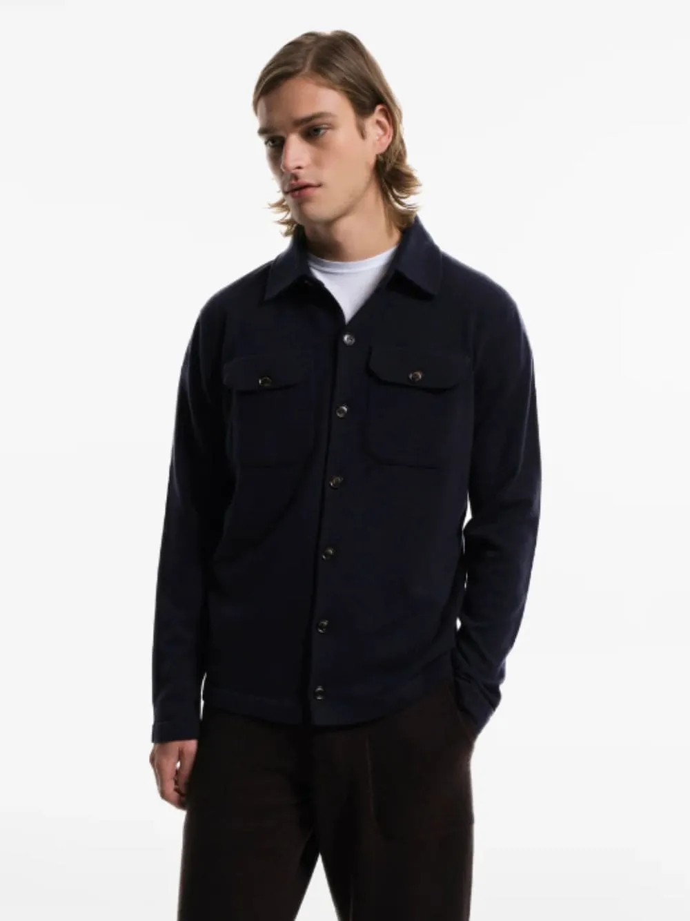 Navy Cashmere Shirt Jacket