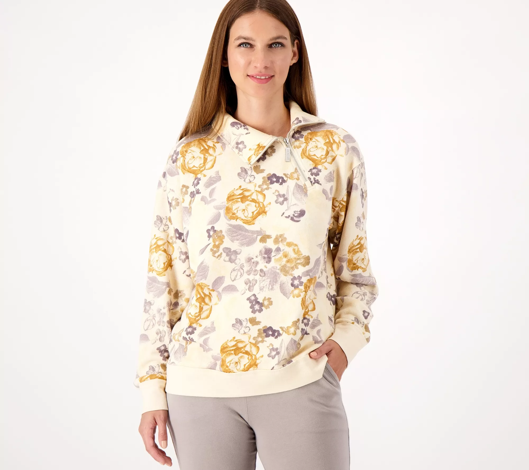 Peace Love World Zip-Neck Cowl Pullover