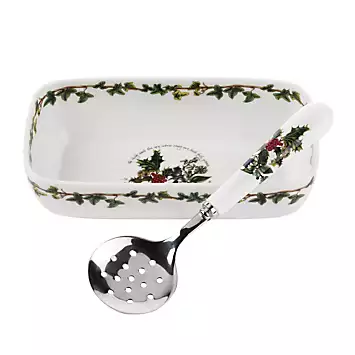 Portmeirion Holly & Ivy Cranberry Dish & Spoon | Kaleidoscope