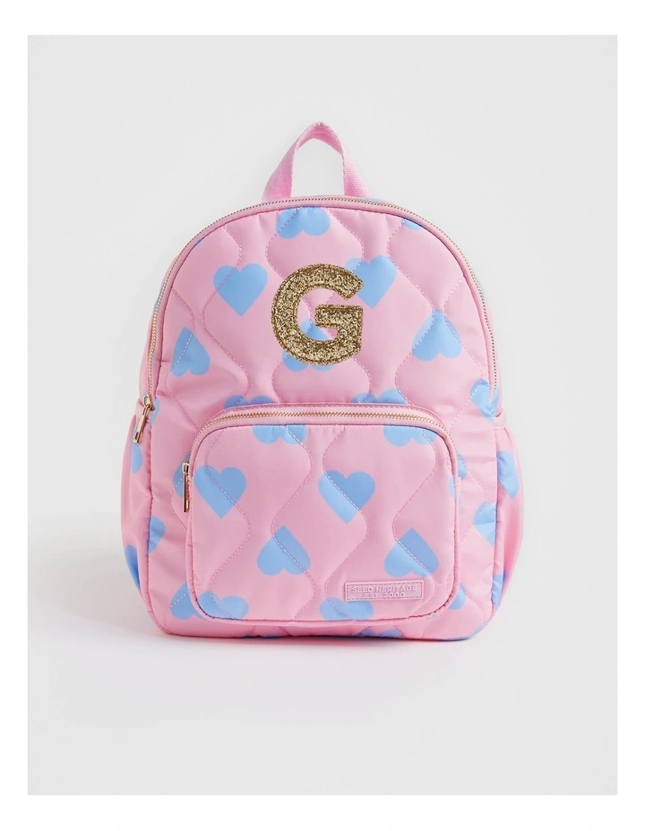 Quilted Initial G Backpack in Pink