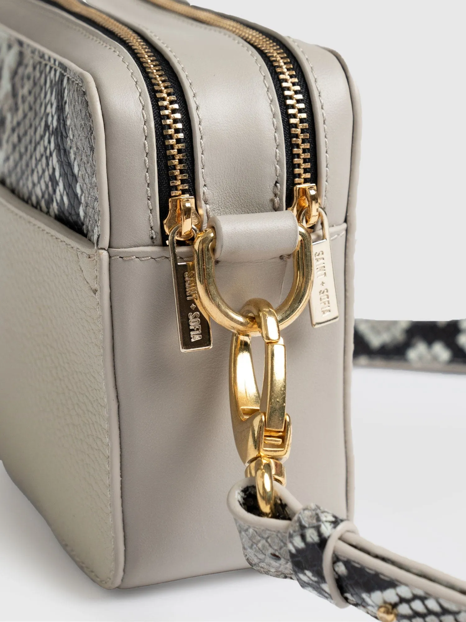 Saffiano Cross-Body Bag - Nude Snake