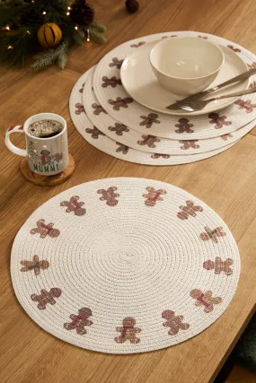 Set of 4 Natural Christmas Gingerbread Printed Placemats