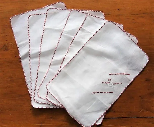 Set of 6 RETRO COCKTAIL NAPKINS 50s Mad Men Eames Era Embroidered Cocktail Napkins Mid Century Madeira Linen Drink Mats Collecti