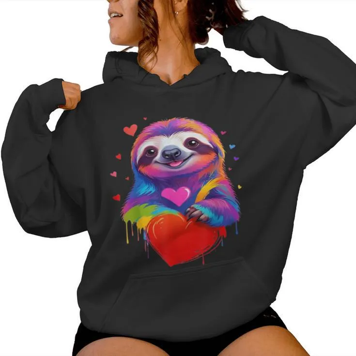 Sloth Colorful Sloth Heart Graphic Women Hoodie