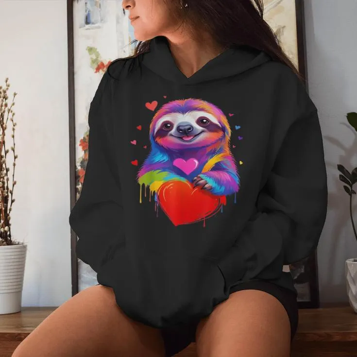 Sloth Colorful Sloth Heart Graphic Women Hoodie