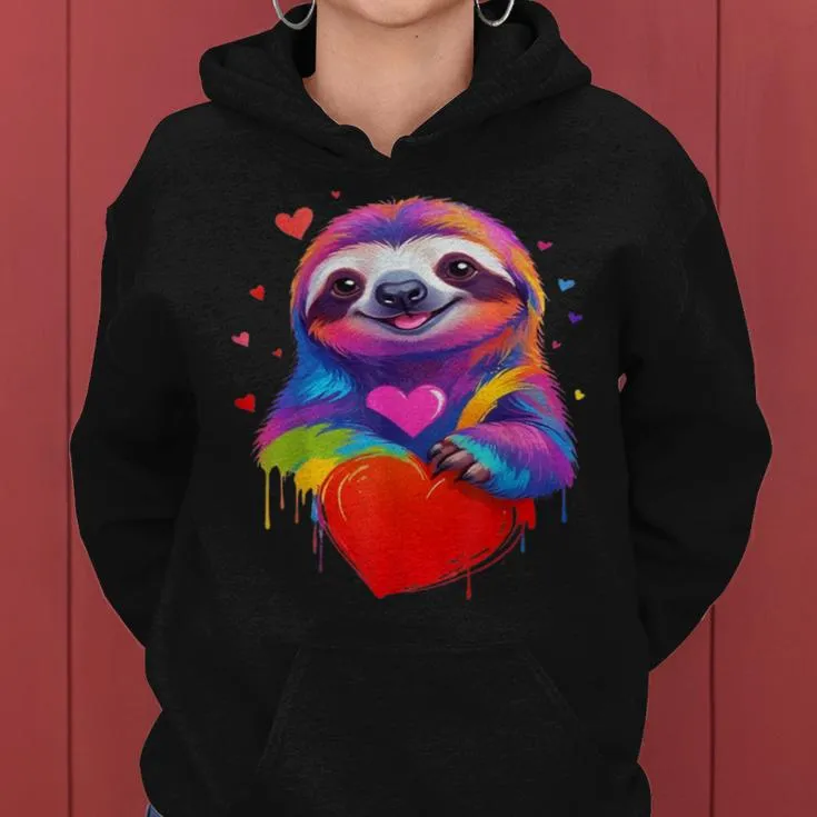 Sloth Colorful Sloth Heart Graphic Women Hoodie