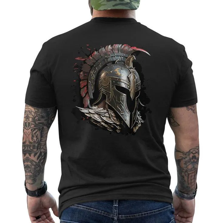 Spartan Helmet Warrior Gladiator Gym Fitness Workout Men's T-shirt Back Print