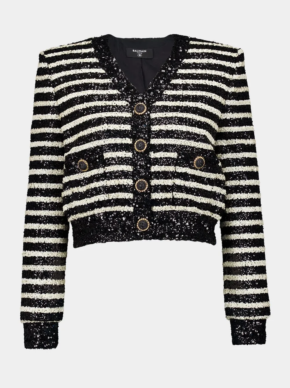 Striped Sequinned Cropped Jacket