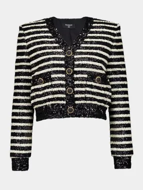 Striped Sequinned Cropped Jacket