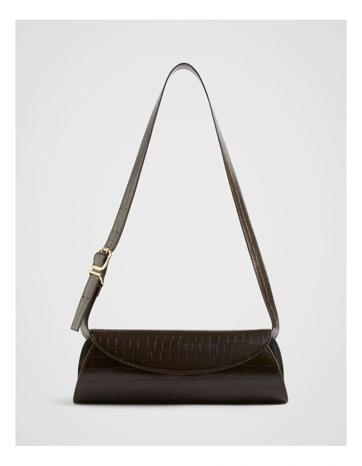 Structured Shoulder Bag in Chocolate Croc