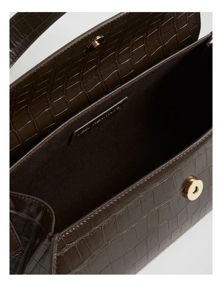 Structured Shoulder Bag in Chocolate Croc