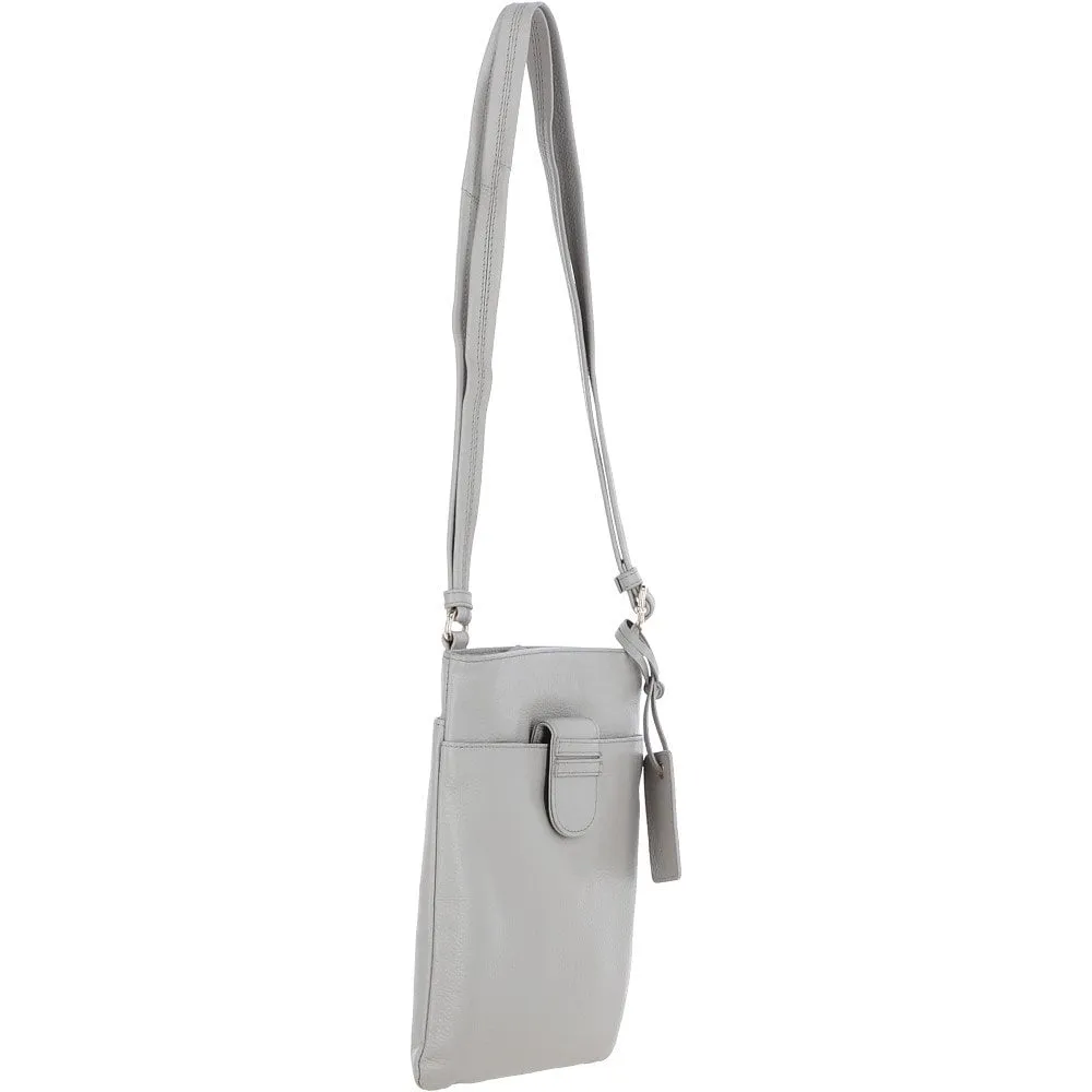 Tab Small Zip Top Leather Cross Body Bag Chalk