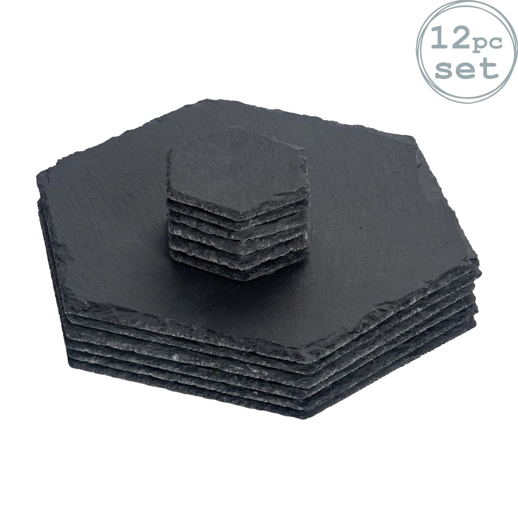 Table Linen & Mats | 12 Piece Hexagon Slate Placemats & Coasters Set | Argon Tableware