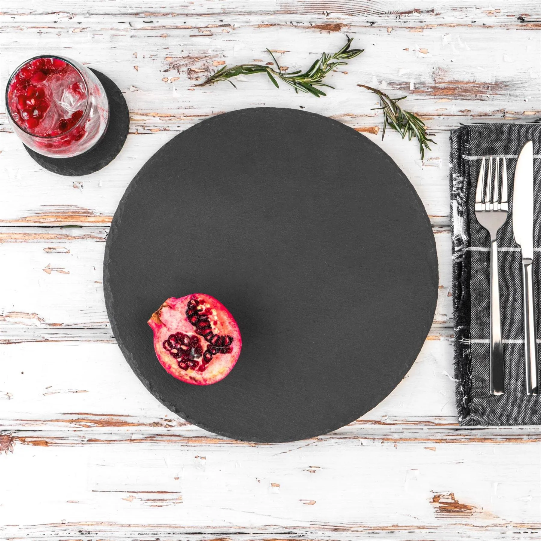 Table Linen & Mats | 12 Piece Round Slate Placemats & Coasters Set | Argon Tableware