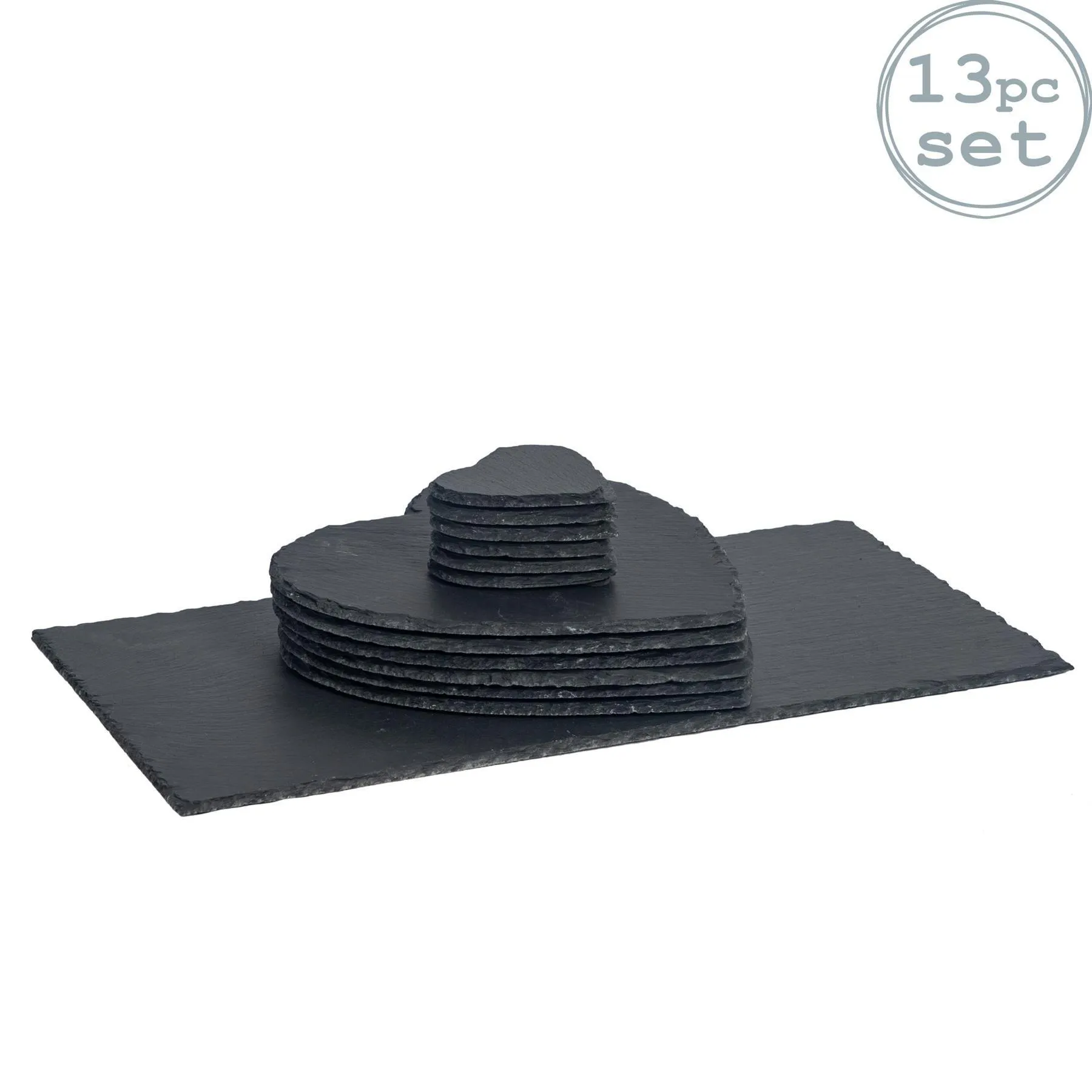 Table Linen & Mats | 13 Piece Heart Slate Placemats & Coasters Set | Argon Tableware