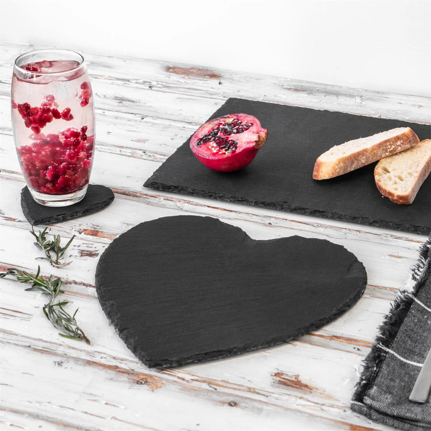 Table Linen & Mats | 13 Piece Heart Slate Placemats & Coasters Set | Argon Tableware